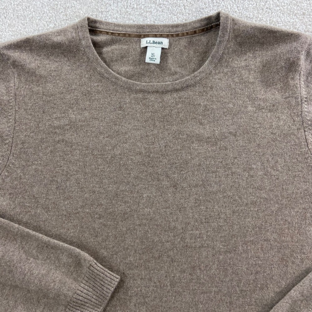 L.L. Bean Sweater Womens XL PET Brown 100% Cashmere Crewneck Long Sleeve 284247